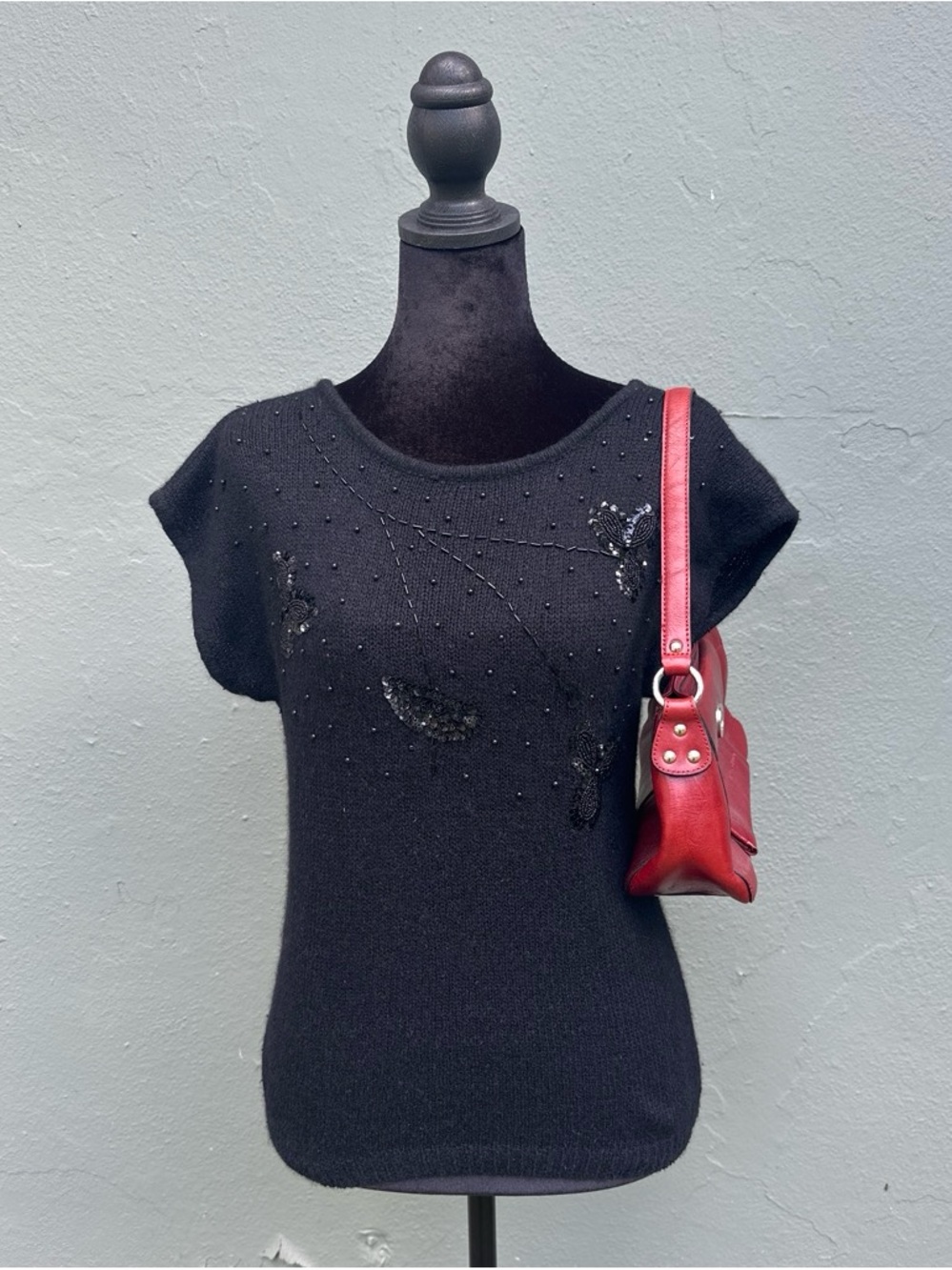 Vintage 90s One Step Up Beaded Short Sleeve Knit Top